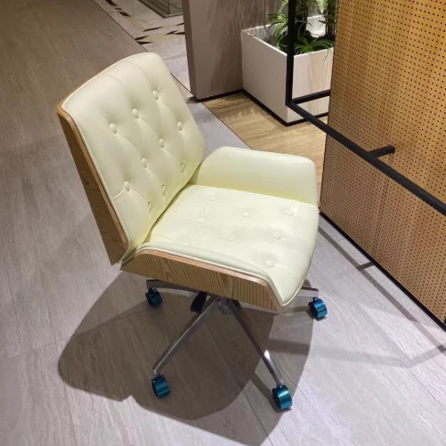 Contemporary Nordic Swivel Microfiber & Genuine Leather Plywood Steel Square Desk Chair With Armrest And Backrest For Home Office Or Study