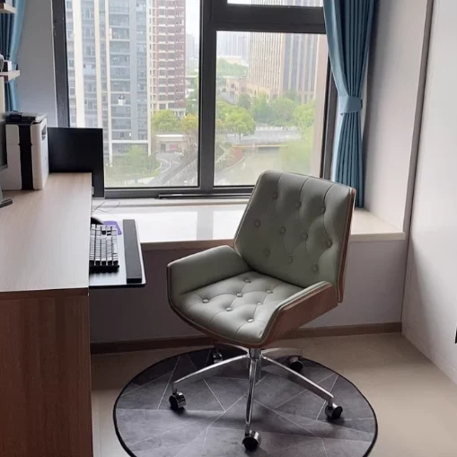 Contemporary Nordic Swivel Microfiber & Genuine Leather Plywood Steel Square Desk Chair With Armrest And Backrest For Home Office Or Study