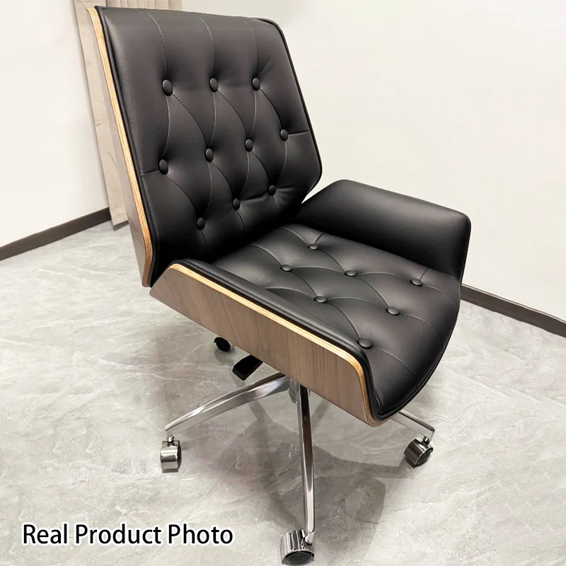 Contemporary Nordic Swivel Microfiber & Genuine Leather Plywood Steel Square Desk Chair With Armrest And Backrest For Home Office Or Study
