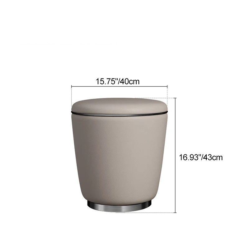 Modern Simplicity Microfiber Leather Stainless Steel Wood Round Vanity Stool For Bedroom, Living Room, And Tea Room
