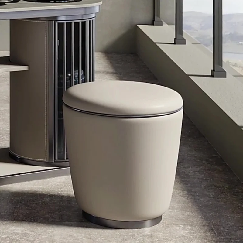 Modern Simplicity Microfiber Leather Stainless Steel Wood Round Vanity Stool For Bedroom, Living Room, And Tea Room