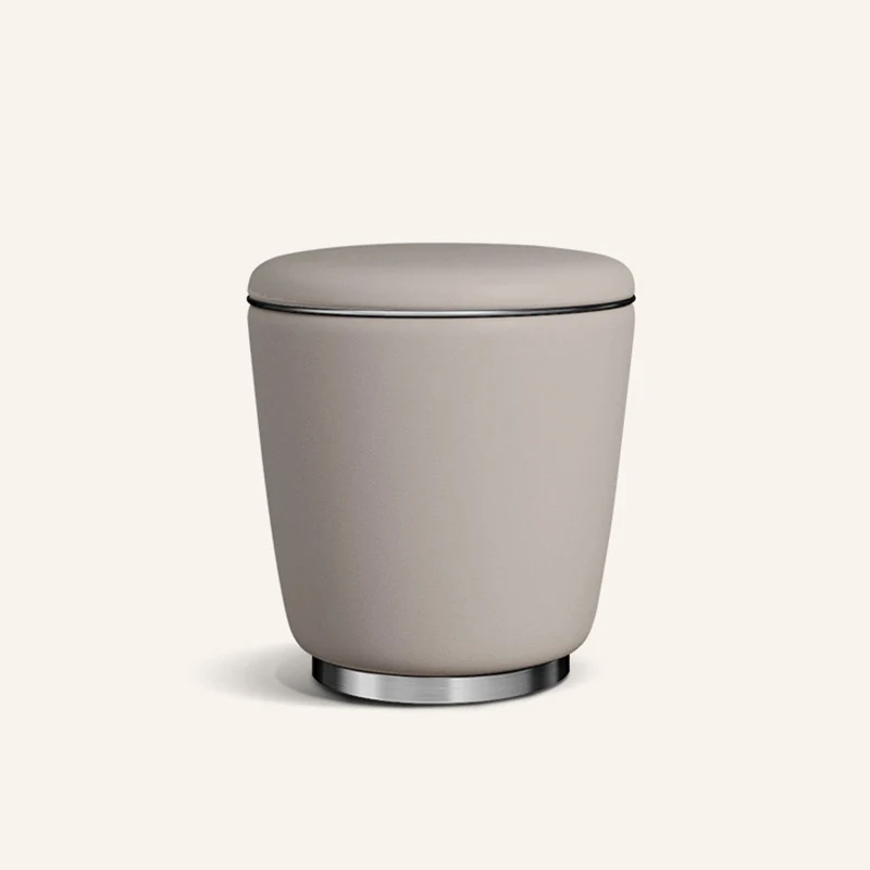 Modern Simplicity Microfiber Leather Stainless Steel Wood Round Vanity Stool For Bedroom, Living Room, And Tea Room