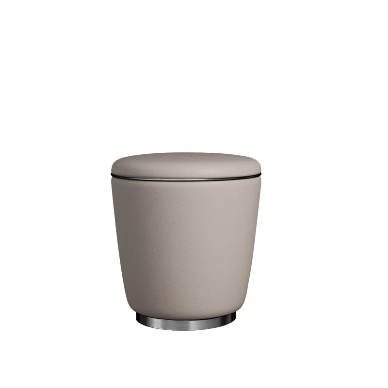 Modern Simplicity Microfiber Leather Stainless Steel Wood Round Vanity Stool For Bedroom, Living Room, And Tea Room