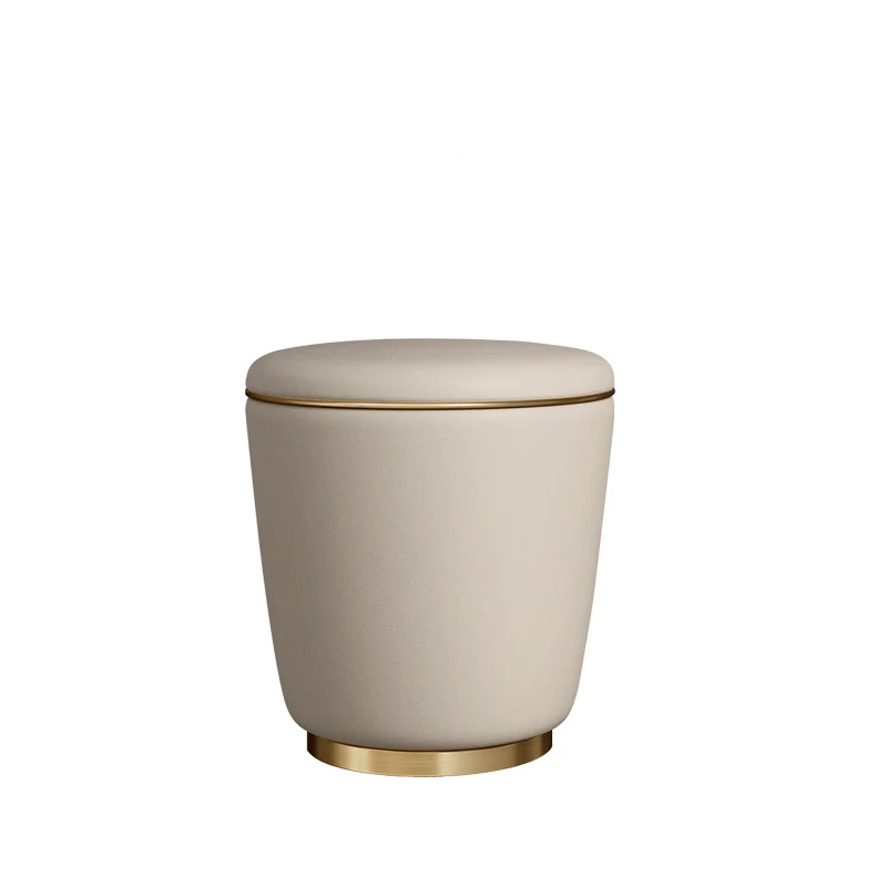 Modern Simplicity Microfiber Leather Stainless Steel Wood Round Vanity Stool For Bedroom, Living Room, And Tea Room