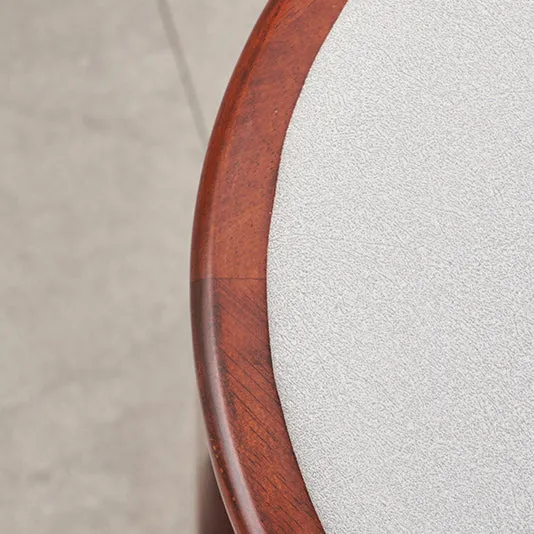 Traditional Chinese Synthetic Fabric & Faux Nappa Leather Rubberwood Round Low Stool For Living Room And Bedroom