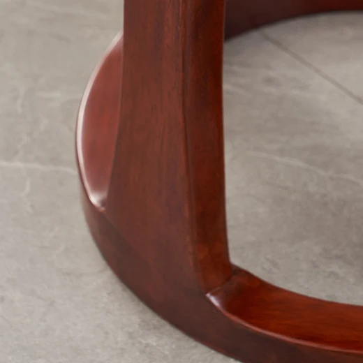 Traditional Chinese Synthetic Fabric & Faux Nappa Leather Rubberwood Round Low Stool For Living Room And Bedroom