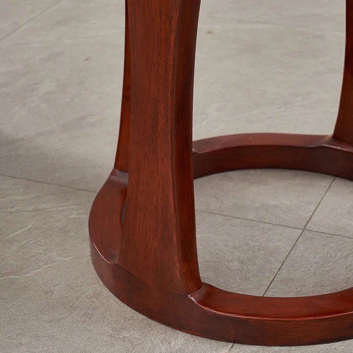 Traditional Chinese Synthetic Fabric & Faux Nappa Leather Rubberwood Round Low Stool For Living Room And Bedroom