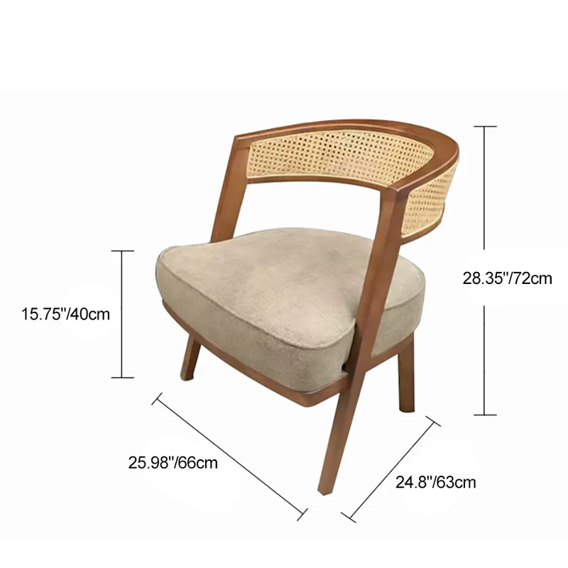 Traditional Japanese Cotton-linen Ash Wood Rattan Weaving Accent Chair With Backrest For Living Room And Dining Room