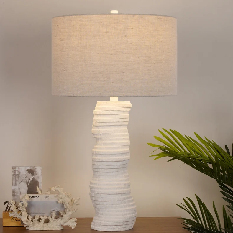 Modern Art Deco Resin Column Handcrafted 1-Light Table Lamp For Bedroom And Living Room