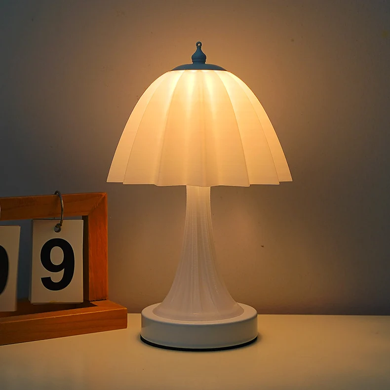 Contemporary Nordic USB Rechargeable Iron & PLA Umbrella Pleated LED Table Lamp For Bedroom