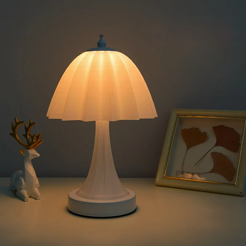 Contemporary Nordic USB Rechargeable Iron & PLA Umbrella Pleated LED Table Lamp For Bedroom