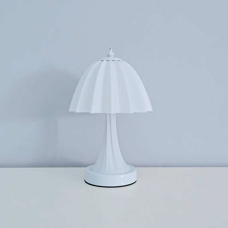 Contemporary Nordic USB Rechargeable Iron & PLA Umbrella Pleated LED Table Lamp For Bedroom