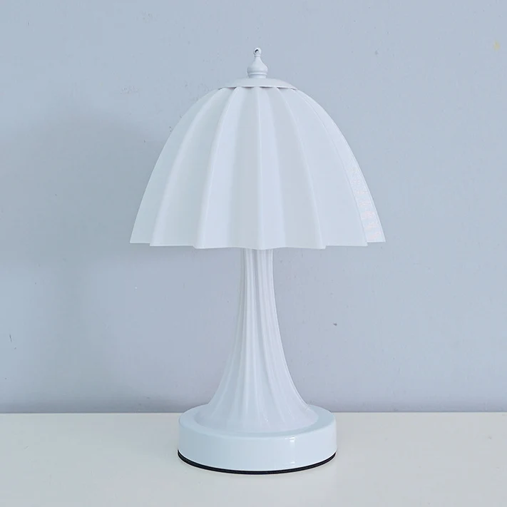 Contemporary Nordic USB Rechargeable Iron & PLA Umbrella Pleated LED Table Lamp For Bedroom