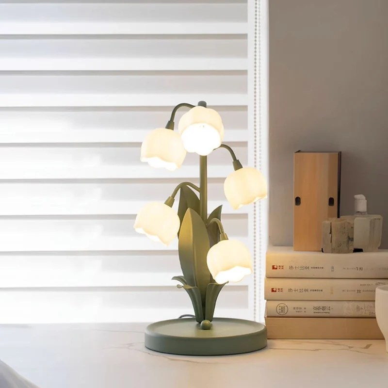 Modern Art Deco Iron And PC Floral Bedside Table Lamp With 5-Light For Living Room And Bedroom