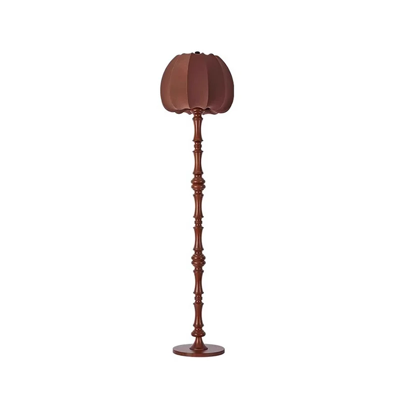 Traditional Vintage Fabric Pumpkin Shade Solid Wood 1-Light Standing Floor Lamp For Bedroom