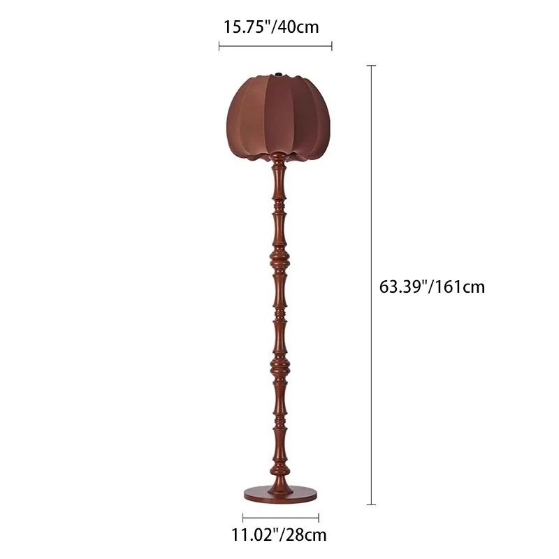 Traditional Vintage Fabric Pumpkin Shade Solid Wood 1-Light Standing Floor Lamp For Bedroom