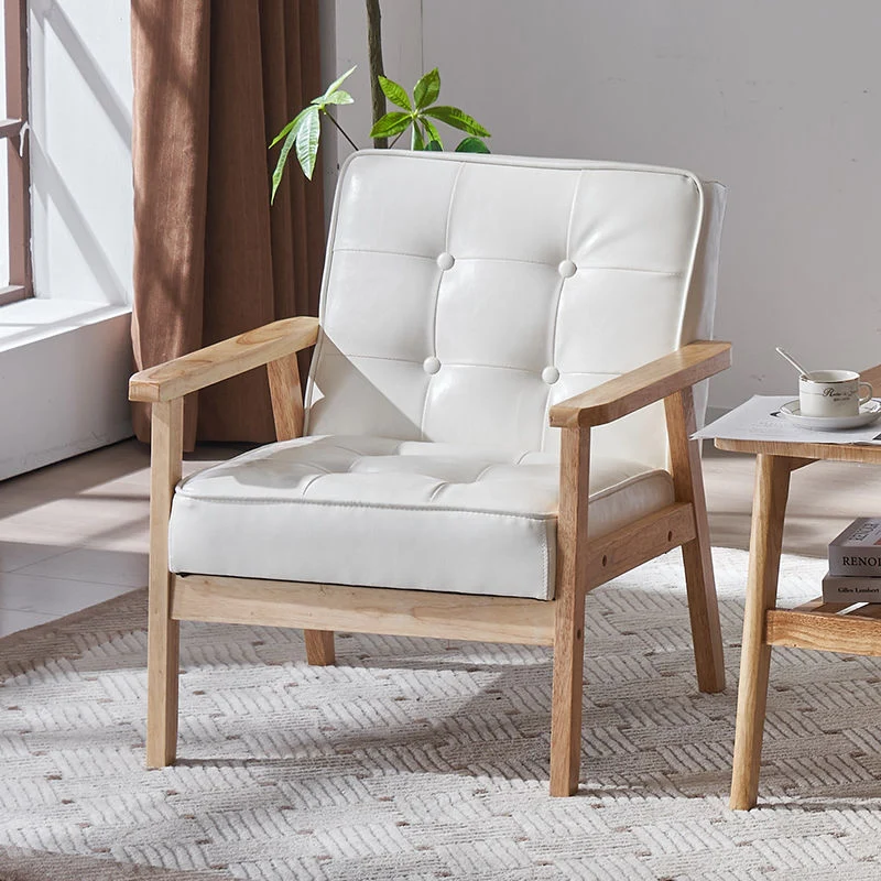Contemporary Luxury Square Tufted PU Leather Upholstered Pine Accent Chair Backrest Armrest For Living Room