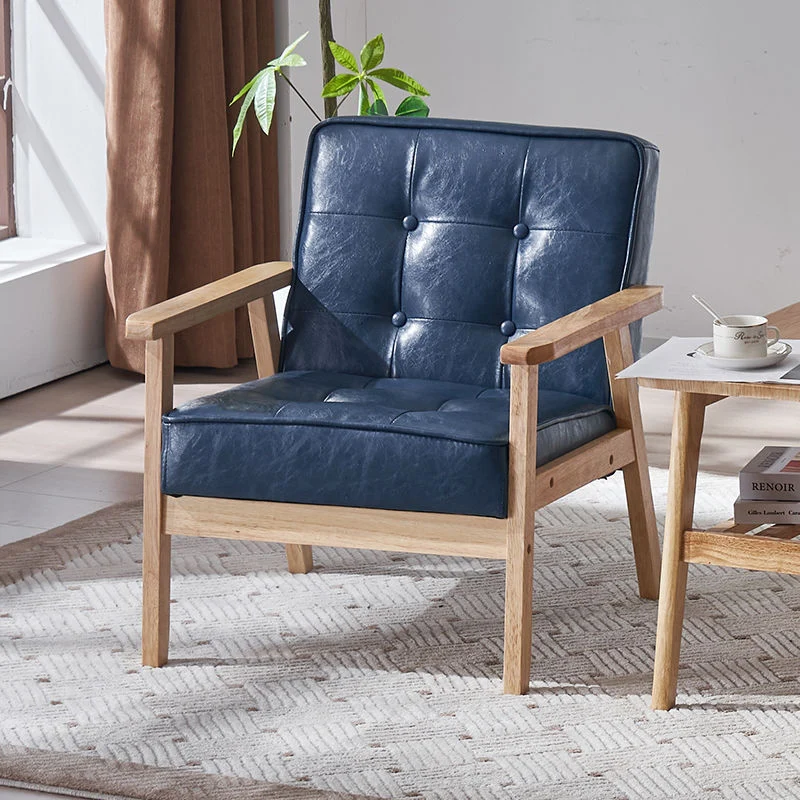 Contemporary Luxury Square Tufted PU Leather Upholstered Pine Accent Chair Backrest Armrest For Living Room