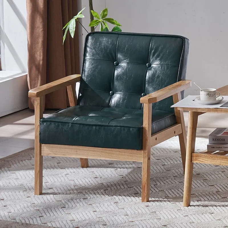 Contemporary Luxury Square Tufted PU Leather Upholstered Pine Accent Chair Backrest Armrest For Living Room