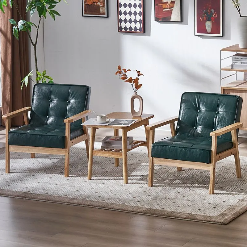 Contemporary Luxury Square Tufted PU Leather Upholstered Pine Accent Chair Backrest Armrest For Living Room