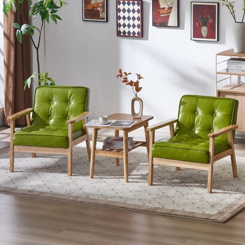 Contemporary Luxury Square Tufted PU Leather Upholstered Pine Accent Chair Backrest Armrest For Living Room