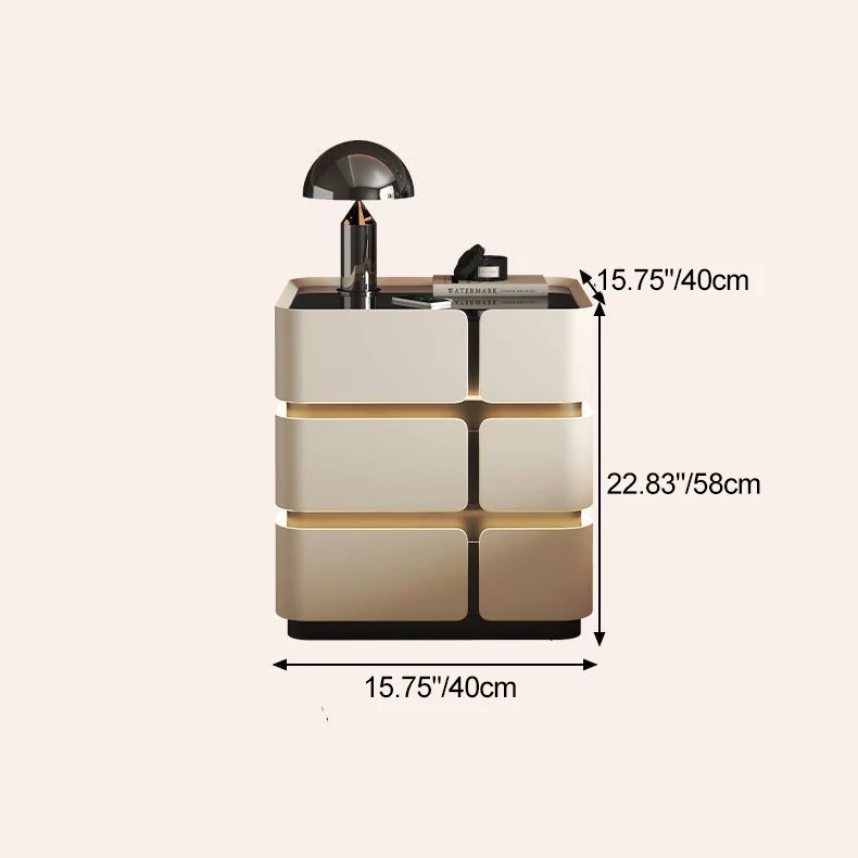 Contemporary Nordic Square Cube Sensor Light Wireless Charging Glass Cat Scratch Leather Pine Medium Density Fiberboard Nightstand 2/3 - Drawer For Bedroom