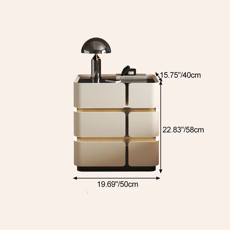Contemporary Nordic Square Cube Sensor Light Wireless Charging Glass Cat Scratch Leather Pine Medium Density Fiberboard Nightstand 2/3 - Drawer For Bedroom