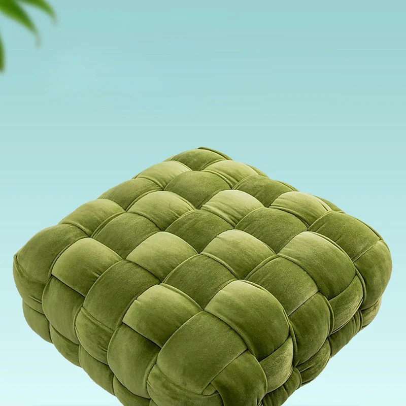 Contemporary Nordic Square Velvet Fabric Weaving Steel Footstool Backless Armless For Living Room
