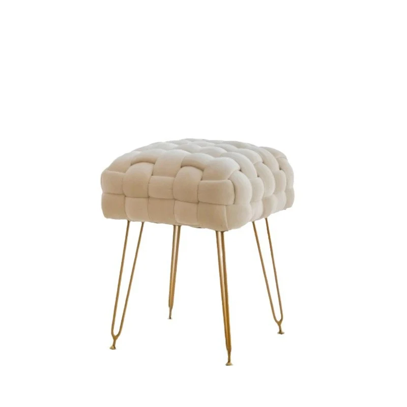 Contemporary Nordic Square Velvet Fabric Weaving Steel Footstool Backless Armless For Living Room