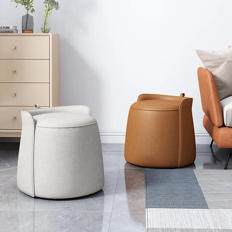 Contemporary Nordic Cylindrical Bucket Rotatable Synthetic Fabric Plywood Vanity Stool Backless Armless For Living Room
