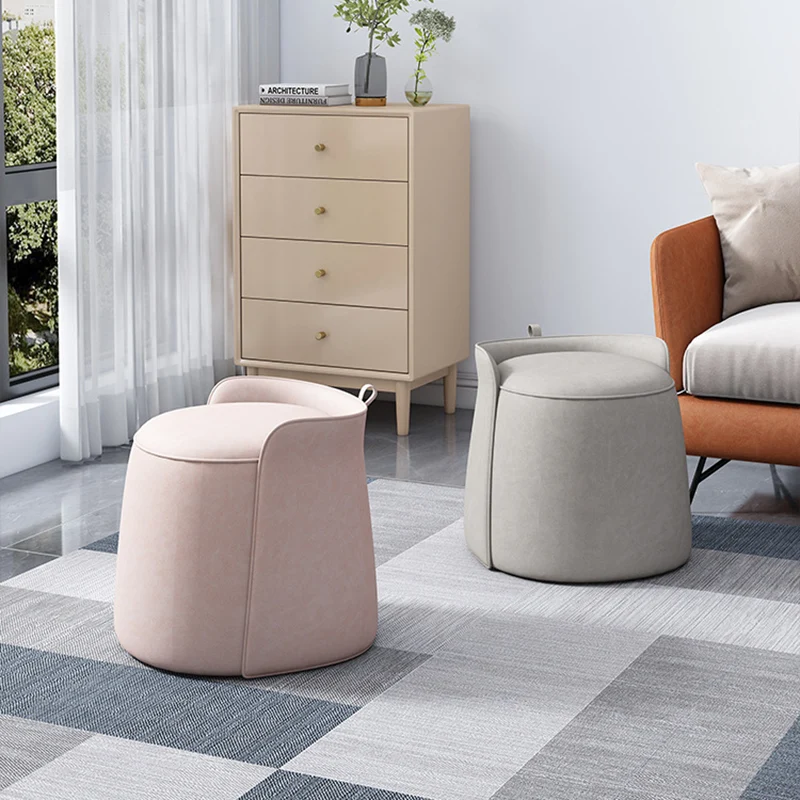 Contemporary Nordic Cylindrical Bucket Rotatable Synthetic Fabric Plywood Vanity Stool Backless Armless For Living Room