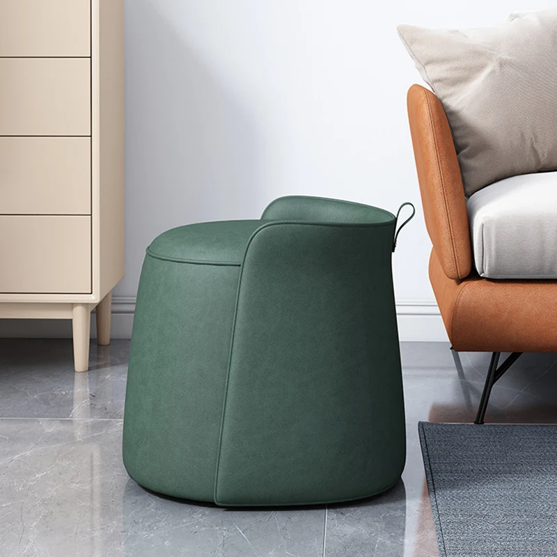 Contemporary Nordic Cylindrical Bucket Rotatable Synthetic Fabric Plywood Vanity Stool Backless Armless For Living Room