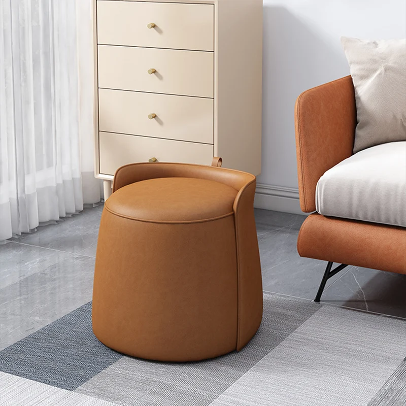 Contemporary Nordic Cylindrical Bucket Rotatable Synthetic Fabric Plywood Vanity Stool Backless Armless For Living Room