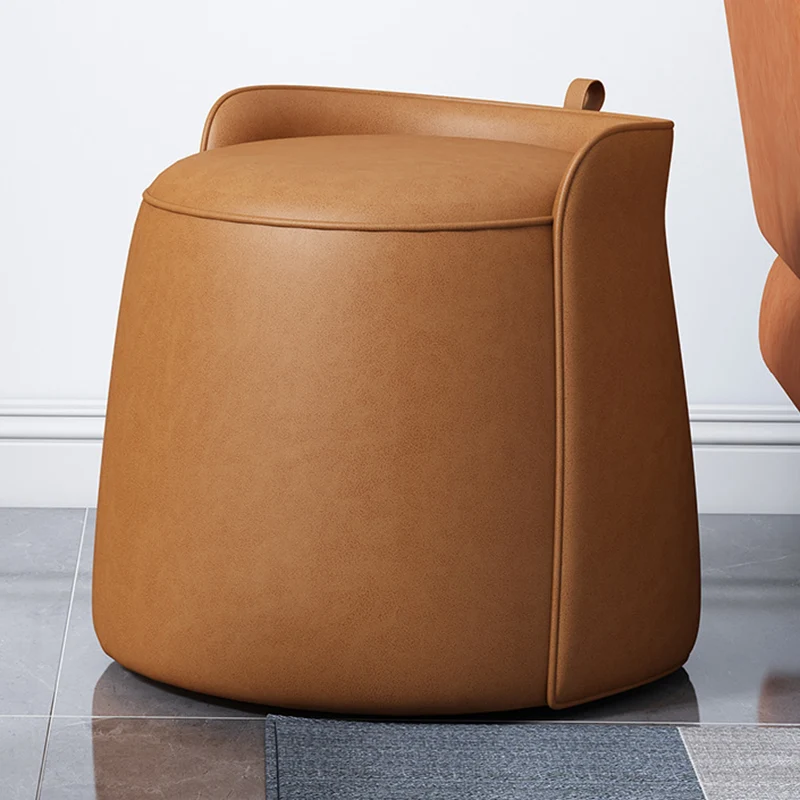 Contemporary Nordic Cylindrical Bucket Rotatable Synthetic Fabric Plywood Vanity Stool Backless Armless For Living Room