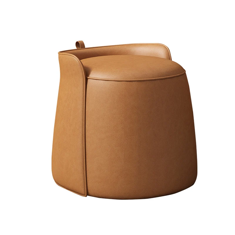 Contemporary Nordic Cylindrical Bucket Rotatable Synthetic Fabric Plywood Vanity Stool Backless Armless For Living Room