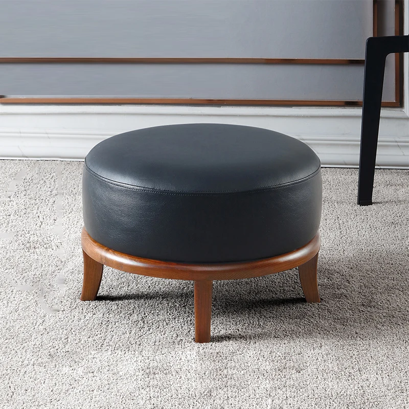 Contemporary Nordic Round Square PU Leather Ash Footstool Backless Armless For Living Room