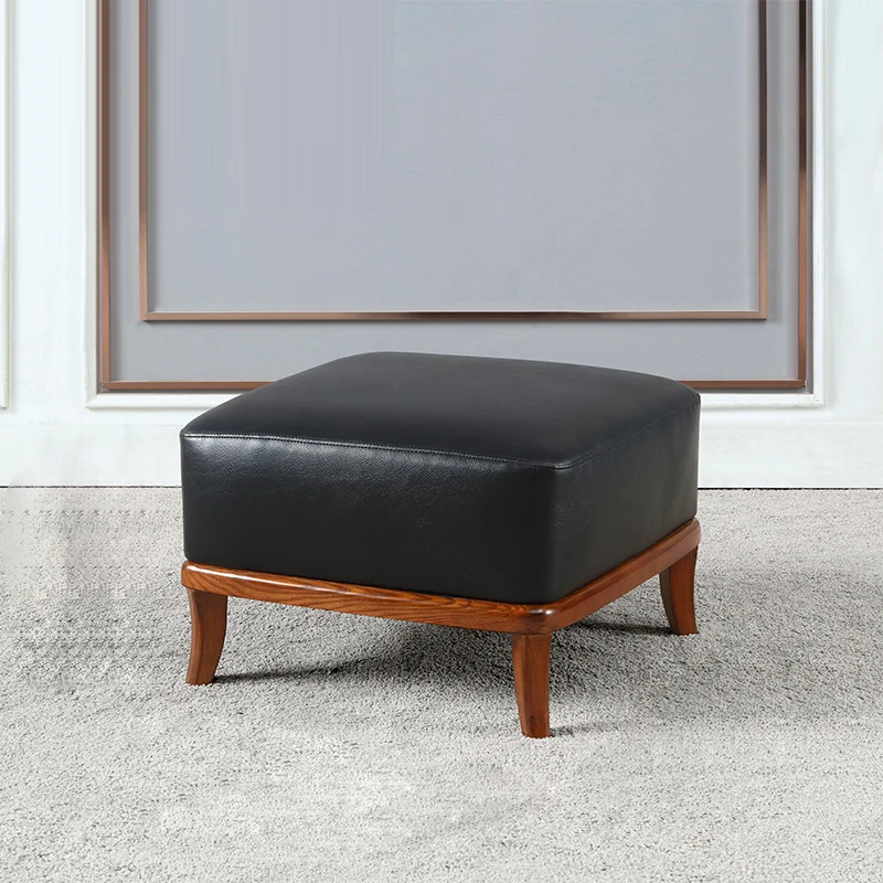 Contemporary Nordic Round Square PU Leather Ash Footstool Backless Armless For Living Room