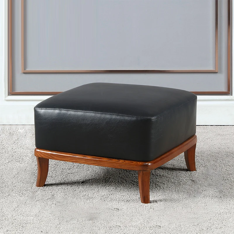Contemporary Nordic Round Square PU Leather Ash Footstool Backless Armless For Living Room