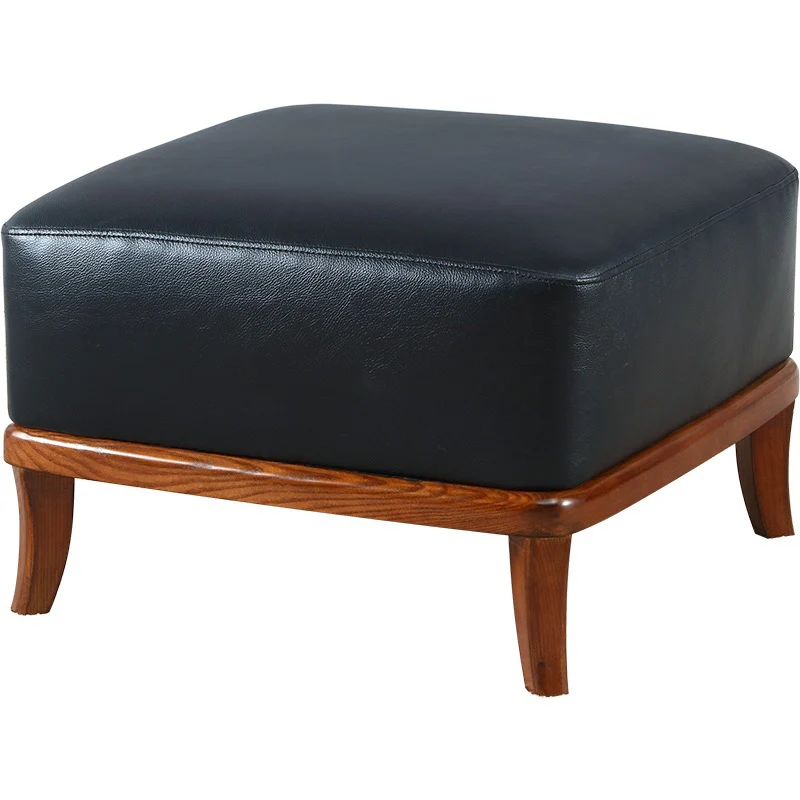 Contemporary Nordic Round Square PU Leather Ash Footstool Backless Armless For Living Room