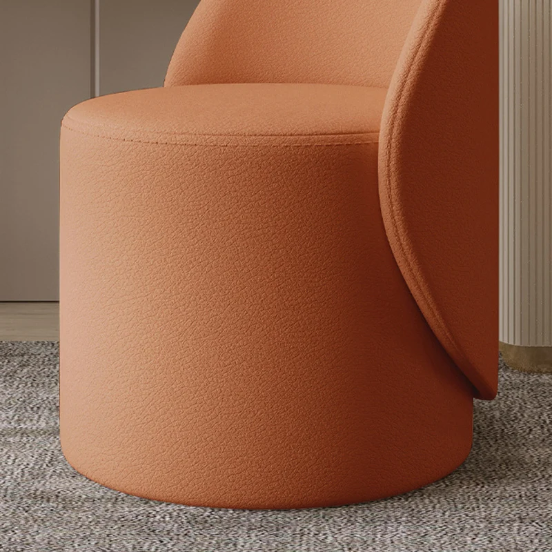 Contemporary Nordic Faux Leather & Rubberwood Cylindrical Vanity Stool With Backrest & Swivel Function For Bedroom