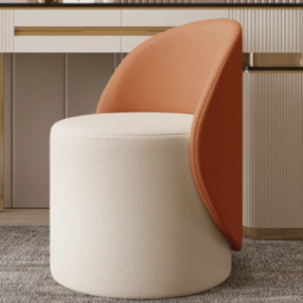 Contemporary Nordic Faux Leather & Rubberwood Cylindrical Vanity Stool With Backrest & Swivel Function For Bedroom