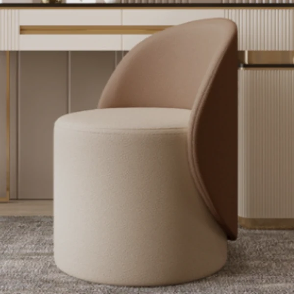 Contemporary Nordic Faux Leather & Rubberwood Cylindrical Vanity Stool With Backrest & Swivel Function For Bedroom