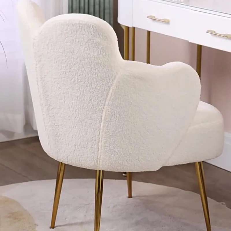 Contemporary Nordic Sherpa Fabric & Metal Curved Back Vanity Stool For Bedroom