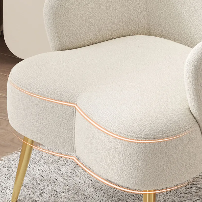 Contemporary Nordic Sherpa Fabric & Metal Curved Back Vanity Stool For Bedroom