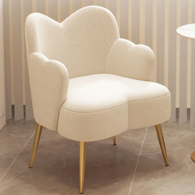 Contemporary Nordic Sherpa Fabric & Metal Curved Back Vanity Stool For Bedroom