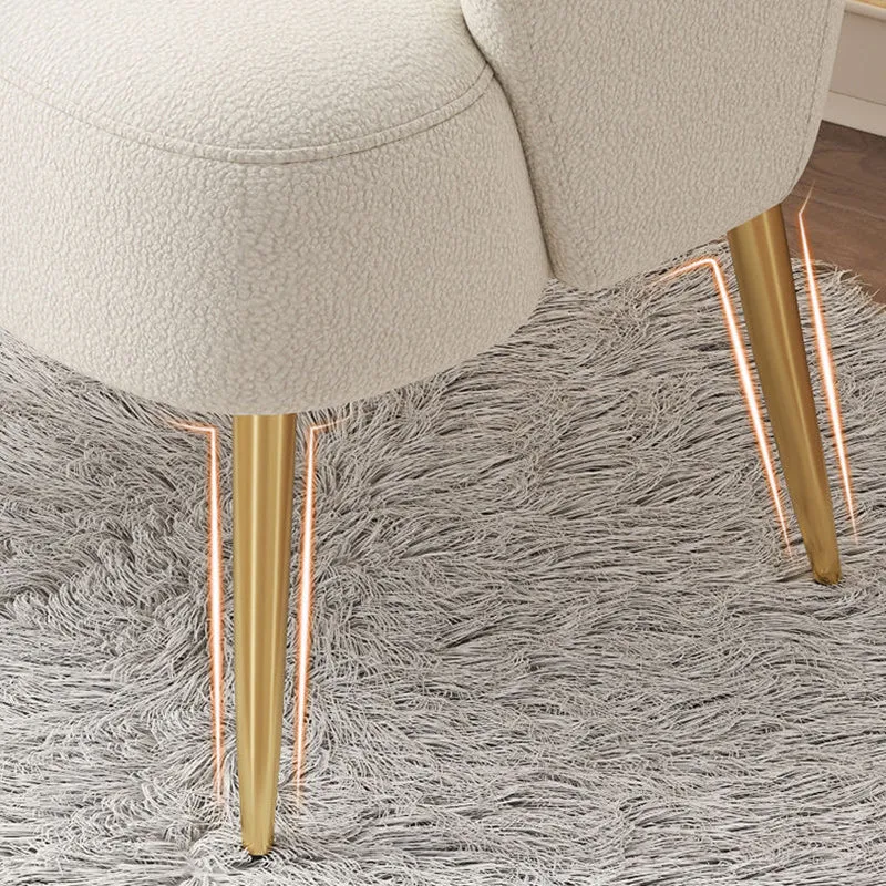 Contemporary Nordic Sherpa Fabric & Metal Curved Back Vanity Stool For Bedroom