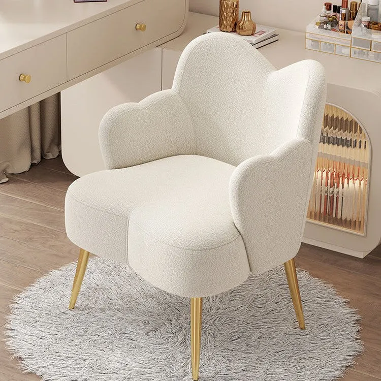 Contemporary Nordic Sherpa Fabric & Metal Curved Back Vanity Stool For Bedroom