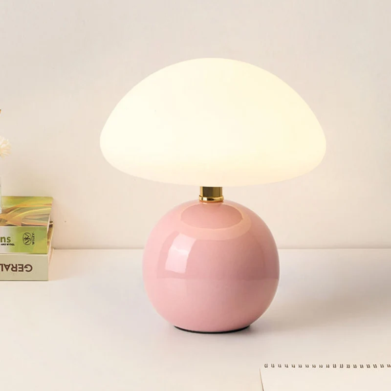 Modern Art Deco Ceramic & Rotational Molding Mushroom-Shaped LED Table Lamp For Bedroom & Living Room