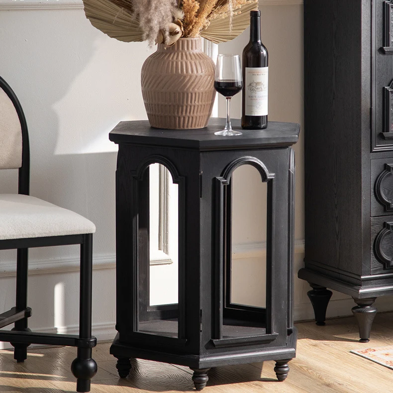 Modern Mid-Century Hollowed Arch Design Black Pine Wood MDF Side Table 1-Storage For Living Room
