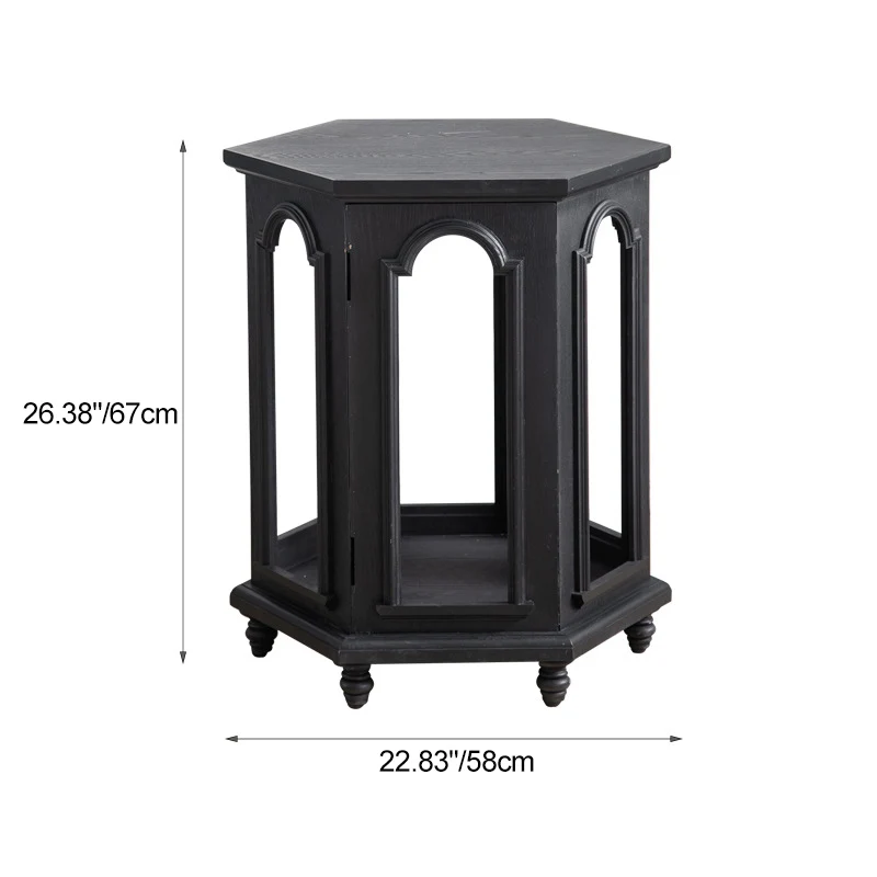 Modern Mid-Century Hollowed Arch Design Black Pine Wood MDF Side Table 1-Storage For Living Room
